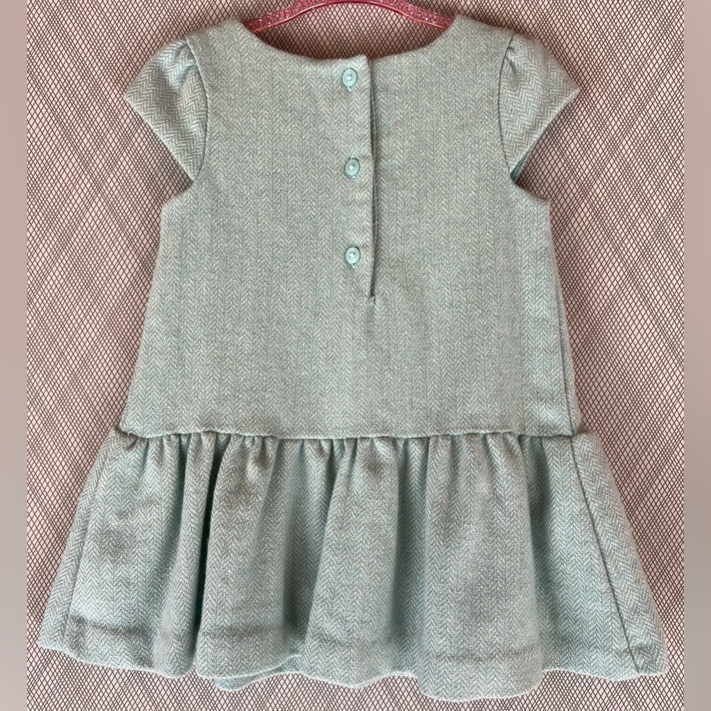 Janie and Jack - Blue herringbone tweed fabric wool peplum dress (Sz 12-18m) - Picture 2 of 4